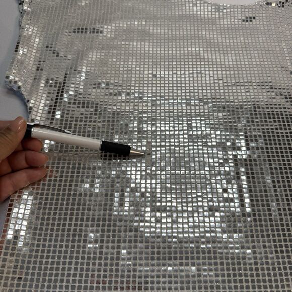 INC International Concepts Sequin Mesh Top Silver Shimmer Party Blouse L - Picture 7 of 10